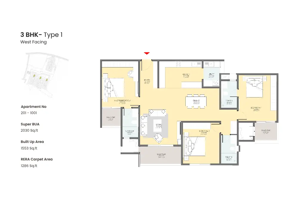 Serene Heights by modern spaaces 3 bhk floor plan